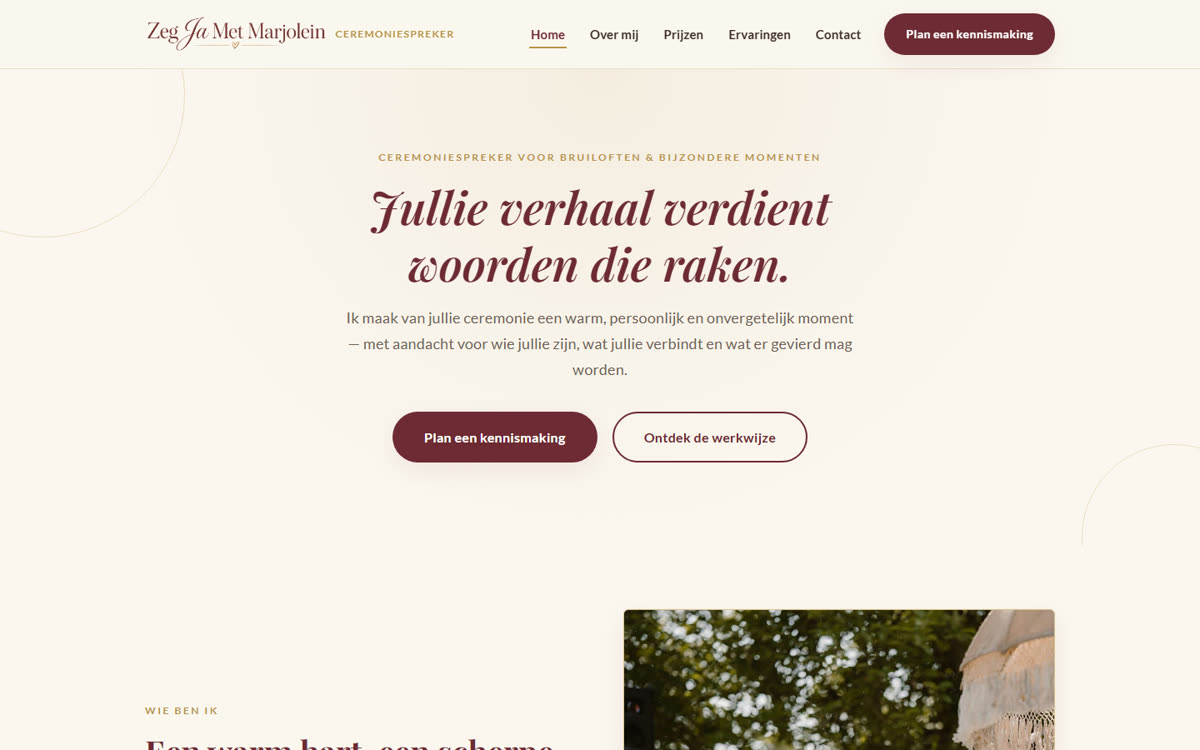 Website van Zeg Ja Met Marjolein: ceremoniespreker voor bruiloften